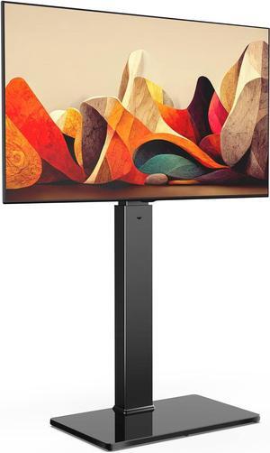 FITUEYES Universal Floor TV Stand Swivel Mount Height Adjustable for 27 32 55 65 70 inch Flat and Curved Screen TVs, Tempered Glass Base Black TV Stands with Cable Management Modern