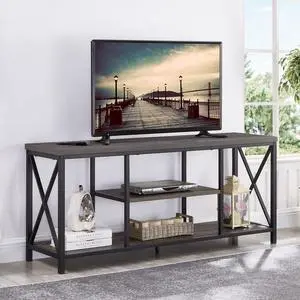 EXCEFUR 55 inch TV Stand for TV up to 65 inch, Rustic Wood and Metal Media TV Console Table for Living Room, Grey EXCEFUR 55 inch TV Stand for TV up to 65 inch, Rustic Wood and Metal Media TV Console Table for Living Room, Grey