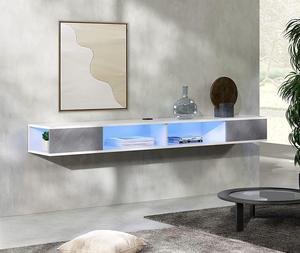 WAMPAT Floating 70 inch TV Stand with Blue LED Lights, Entertainment Center Media Console, Wall Mounted Shelf Media Console Cabinet with Storage for 65/70/75 inch TVs, White&Grey