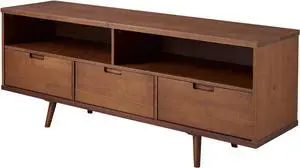 Walker Edison 3-Drawer Mid Century Modern Wood TV Stand for TV's up to 65" Flat Screen Cabinet Door Living Room Storage Entertainment Center, 58 Inch, Walnut