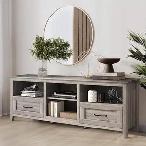 SAINTCY Modern TV Stand for TVs up to 80", Large Rustic TV Stand Cabinet, Modern Entertainment Center with Drawers for 55 65 70 75 inch TV Stand, Wood Storage Cabinet Media Console for Living Room