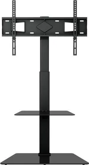 Promounts Swivel Floor TV Stand with Shelves for Most 37-72 inches TVs, ±25° Swivel and Height Adjustable with Glass Shelves