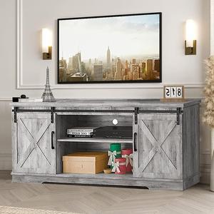 IDEALHOUSE Farmhouse TV Stand for 65 Inch TV Entertainment Center TV Media Console Cabinet, TV Stand with Storage, Barn Doors and Shelves, Tall Modern TV Console Table Furniture for Living Bedroom