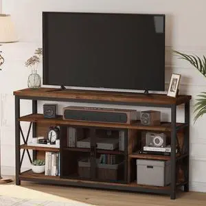 BON AUGURE Tall TV Stand for TVs up to 65 Inch, Industrial Entertainment Center with Storage Cabinet, Farmhouse Wood TV Console for Living Room and Bedroom (32 Inch High, Rustic Oak)