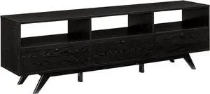 Walker Edison Kimi Mid Century Modern Minimalist Drop-Down Door Stand for TVs up to 85 Inches, 70 Inch, Black