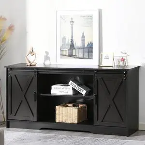 4 EVER WINNER Farmhouse TV Stand for 65+ Inch TV, Espresso Entertainment Center for 65 Inch TV, Modern Farmhouse Television Stands for TVs up to 70, Espresso TV Stand for Flat Screens 65