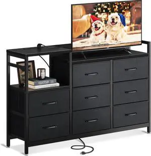 ODK TV Stand with Charging Station, 52'' Long TV Stand for Living Room TV Stand with 8 Drawers, Black