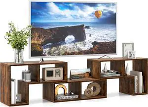POWERSTONE TV Console Stand, 3 Pieces Combination Entertainment Center for 50 55 60 65 Inch TV, Modern Media Console Bookcase with Open Storage Shelf for Living Room Bedroom (Walnut)