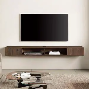 WAMPAT TV Stand with LED Lights for 65/70/75 inch TVs, Wall Mounted Shelf Under TV Cabinet, Entertainment Center Media Console with Storage for Living Room and Bedroom, Brown