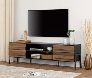 WAMPAT Mid-Century Modern TV Stand for TVs up to 75 inch Flat Screen Wood TV Console Media Cabinet with Storage, Home Entertainment Center in Black and Walnut for Living Room Bedroom, 70 inch