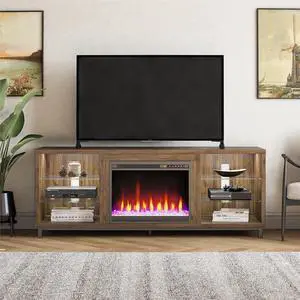 Ameriwood Home Lumina Deluxe Fireplace TV Stand for TVs up to 70", Walnut