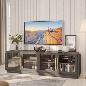 BELLEZE 70" TV Stand for TVs up to 75", Modern TV Cabinet & Entertainment Center with Shelves, Wood Storage Cabinet for Living Room or Bedroom - Brixston (Brown)
