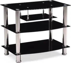 Hodedah Four Shelve Tempered Glass TV Stand, Accommodates TV's up to 32", Black