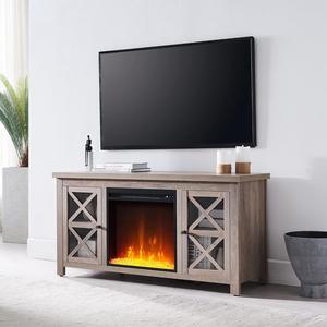 Henn&Hart Rectangular TV Stand with Crystal Fireplace for TV's up to 55" in Gray Oak, Electric Fireplace TV Stands for the Living Room