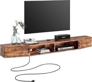 FITUEYES Floating TV Shelf with Power Outlet 70", Wall Mounted TV Stand, Media Console Stand with Doors, Entertainment Shelf for Living Room, BedroomRustic Brown