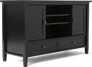 SIMPLIHOME Warm Shaker SOLID WOOD 47 Inch Wide Transitional TV Media Stand in Black For TVs up to 52 Inches, For The Living Room and Entertainment Center