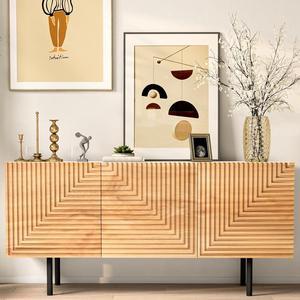 roomfitters Mid Century Modern TV Stand for TVs up to 65", Boho Sideboard Buffet Cabinet Credenza, Media Console Entertainment Center for Living Room, Poplar Wood Print Carved and Geometric Design