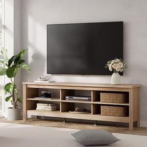 WAMPAT Farmhouse TV Stand for TVs up to 80 Inches, White Oak Entertainment Center for 75 inch TV Console Table with 6 Cubby Storage for Living Room Bedroom, 70''