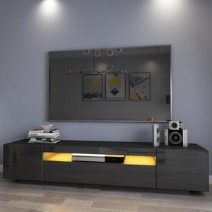 JOYSOURCE Black LED High Glossy Front TV Stand Modern Entertainment Center for 75/80/85 Inch TV Television Stands with RGB LED Lights Gaming Media Cabinet for Living Room Bedroom