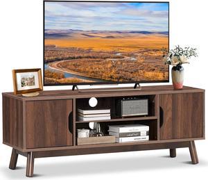 MIDDOW SILKYDRY Modern TV Stand with Storage for TVs up to 55 Mid Century Media Console Table Television w2 Cabinets  Open Shelves Wood Entertainment Center Home Living Room BedroomWalnut