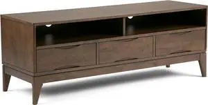 SIMPLIHOME Harper SOLID WOOD Universal TV Media Stand, 60 Inch Wide,Industrial, Living Room Entertainment Center, Storage Shelves and Cabinets, For TVs up to 70 Inches in Walnut Brown
