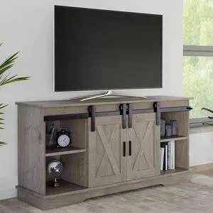 Lavish Home TV Stand - 65-Inch Entertainment Center with Media Console Shelves, Cable Management, and Sliding X-Style Barn Doors (Gray Woodgrain) Lavish Home TV Stand - 65-Inch Entertainment Center with Media Console Shelves, Cable Management, and Sliding X-Style Barn Doors (Gray Woodgrain)
