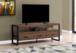 Monarch Specialties TV Stand-Console with 3 Drawers and Shelves-Industrial Modern Style Entertainment Center with Metal Legs, 60" L, Brown Reclaimed Wood Look