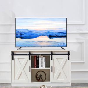 Tansole Wood TV Stand, Mid Century Modern Style Entertainment Center Cabinet with Sliding Barn Door, Tall TV Console and Ideal Media Storage for Living Room