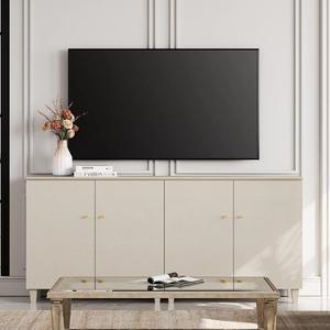 70.8" TV Stand Cabinets for TVs up to 75 Inches, 2-in-1 Beige Wooden Entertainment Center with Doors and 6 Compartments, Modern Media Console Table with Storage for Living Room, Bedroom, 1 Pack