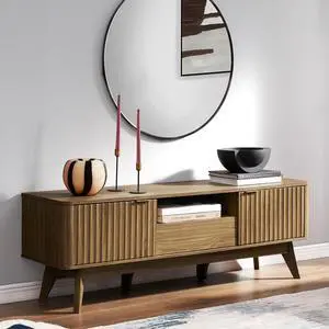 mopio Brooklyn Mid-Century Modern TV Stand, for TVs up to 50 / 59" Waveform Panel, Sleek Curved Profile with Adjustable Shelf and Sturdy Box Frame Leg (Natural Walnut, 57") mopio Brooklyn Mid-Century Modern TV Stand, for TVs up to 50 / 59" Waveform Panel, Sleek Curved Profile with Adjustable Shelf and Sturdy Box Frame Leg (Natural Walnut, 57")