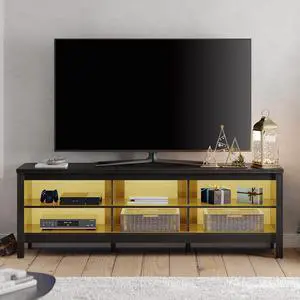 WAMPAT TV Stand for 75 inch TV with Yellow LED Light, Entertainment Center for 65+ Inch TV Console Table with 6 Cubby, Wood Television Stands for Living Room Bedroom, 70 Inch, Black WAMPAT TV Stand for 75 inch TV with Yellow LED Light, Entertainment Center for 65+ Inch TV Console Table with 6 Cubby, Wood Television Stands for Living Room Bedroom, 70 Inch, Black