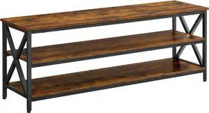VASAGLE TV Stand for up to 65 Televisions, Media Console with Shelves, 3-Tier Storage, and X-Shape Steel Frame, 57.9 x 15.7 x 19.7 Inches, Rustic Brown