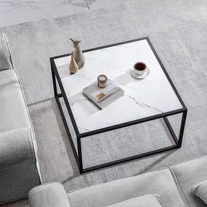 SAYGOER Marble Coffee Table Small Square Coffee Tables Modern Center Table for Living Room Office 27.6 * 27.6 * 15.7 Inch, Easy Assembly, White Faux Marble