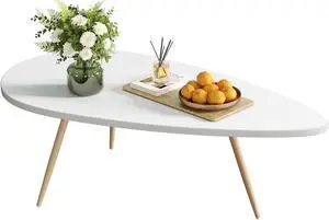SAYGOER Modern Coffee Table Small White Coffee Tables for Small Space Unique Simple Oval Center Table with Wood Frame for Living Room 22.2" D x 42.5" W x 17.1" H