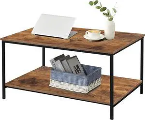 SENIG Coffee Table, Small Coffee Table for Living Room, Coffee Tables with Storage ShelfBrown Coffee Tables for Small Spaces, Rectangle Wood Table Metal Side End Table, Center Table for Living Room