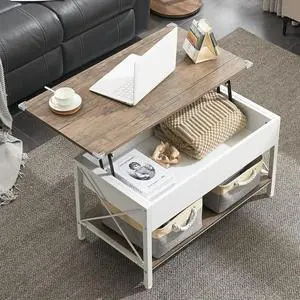 VINGLI 36" Lift Top Coffee Table with Free Cloth Storage Bins, White Walnut Frame, Small Modern Style, Dark Walnut