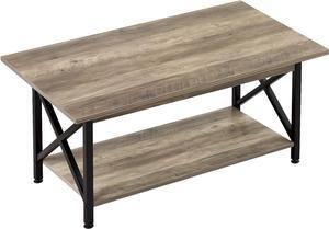 GreenForest Coffee Table Large 43.3 x 23.6 inch Rustic Farmhouse with Storage Shelf for Living Room, Easy Assembly, Gray WASH
