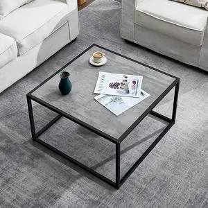 SAYGOER Small Coffee Table Square Modern Coffee Tables for Small Spaces Low Center Table for Living Room Office, Wood Top with Metal Frames, Easy Assembly, Gray Wood