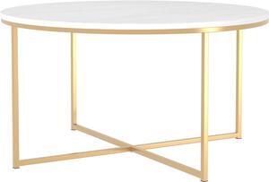 Walker Edison Modern Glam Round Accent Faux White Marble Coffee Table with Gold X-Base, 36 Inch