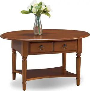 Leick Coastal Oval Coffee Table with Shelf, Pecan