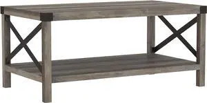 Walker Edison Sedalia Modern Farmhouse Metal X Coffee Table, 40 Inch, Grey Wash