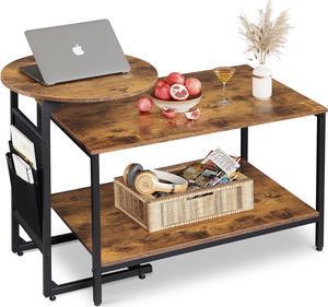 WLIVE Coffee Table, 2 in 1 Design Nesting Coffee Table with Side Pouch for Living Room, Small Round and Rectangular Living Room Table Set, Metal Frame and Wood Desktop,Easy Assembly, Rustic Brown