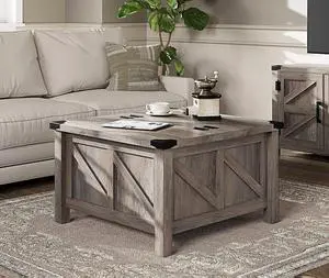 WAMPAT Square Coffee Table, Rustic Farmhouse Center Table with Lift Top and Storage for Living Room, 30"x 30", Wash Grey