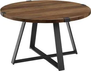 Walker Edison Anastasia Modern Metal Wrap X Base Coffee Table, 30 Inch, Black and Rustic Oak