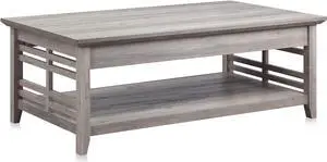 BELLEZE Modern Wood Coffee Table with Storage Shelf Two Tier Rectangular Stylish Decor for Living Room Conversation Leisure Occasions - 48 Inch - Norrell (Gray Wash)