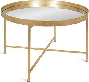 Kate and Laurel Celia Metal Foldable Round Accent Coffee Table, 28.25" x 28.25" x 19", Mirrored Surface and Gold Frame, Modern Minimalist Design and Detachable Magnetic Tabletop