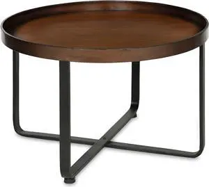 Kate and Laurel Zabel Modern Round Metal Coffee Table with Criss Cross Base, Bronze and Black