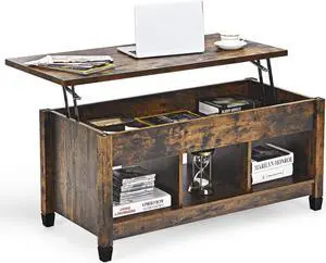 Tangkula Wood Lift Top Modern Coffee Table w/Hidden Compartment and Open Storage Shelf for Living Room Office Reception Room(Rustic Brown)