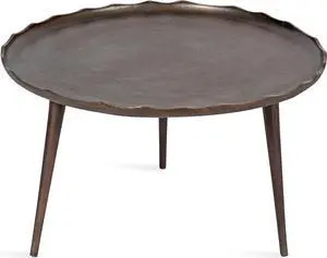 Kate and Laurel Alessia Modern Round Metal Coffee Table; 26 x 26 x 16; Bronze; Sand Cast Aluminum Coffee Table with Raised Deckled Edge for Storage and Display Kate and Laurel Alessia Modern Round Metal Coffee Table; 26 x 26 x 16; Bronze; Sand Cast Aluminum Coffee Table with Raised Deckled Edge for Storage and Display