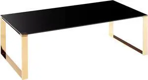 Cortesi Home Remini Coffee Table, Gold Metal and Black Glass